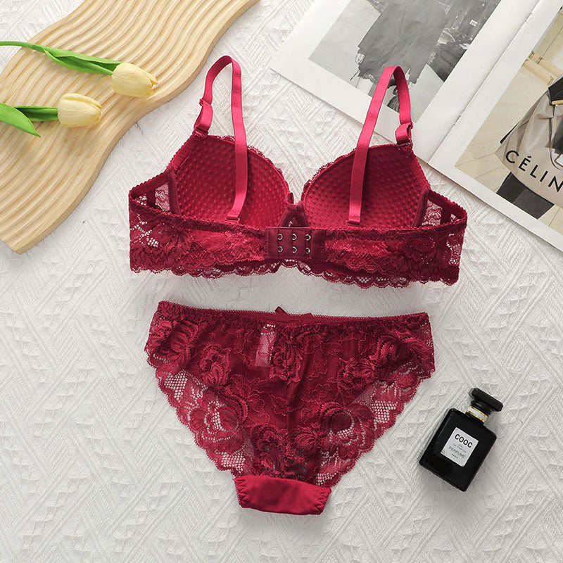 Sexy Gathered Steel Ring Lace Underwear Bra Set
