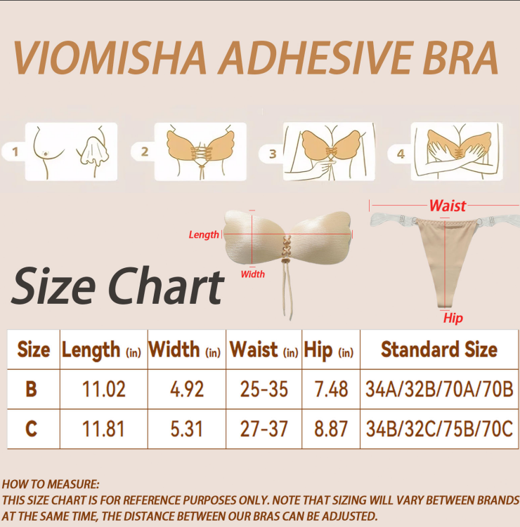 Viomisha 1 Set Women Sticky Bra And Thong Briefs Backless Strapless Bra Push Up Breathable Underwear Adhesive Invisible Lift Up Bras.
