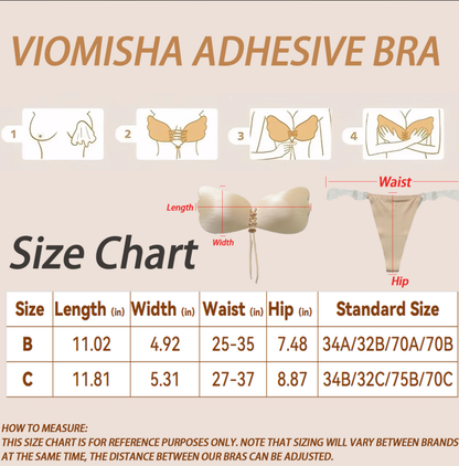 Viomisha 1 Set Women Sticky Bra And Thong Briefs Backless Strapless Bra Push Up Breathable Underwear Adhesive Invisible Lift Up Bras.