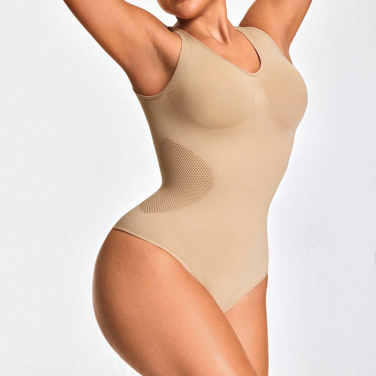 Evecurves Tank Top Shapewear Bodysuit - Tummy Waist Back Control With Butt-Lift Sheer Back