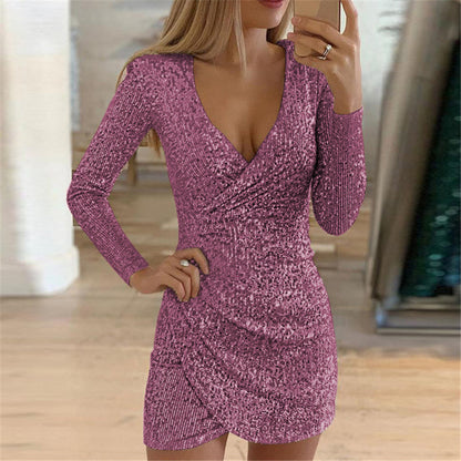 V-neck Hip Irregular Skirt Long Sleeve Women