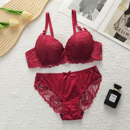 Sexy Gathered Steel Ring Lace Underwear Bra Set