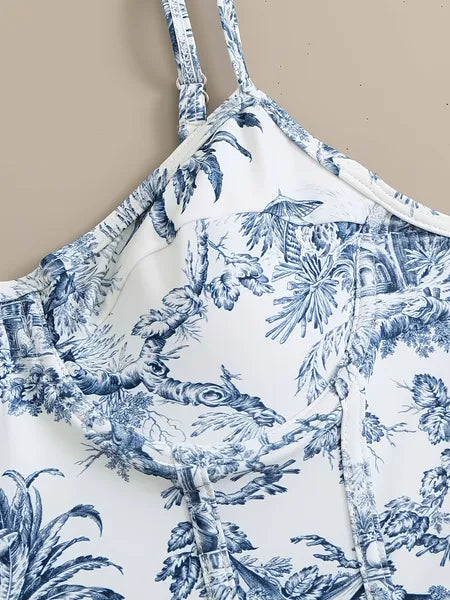 New European And American Style One-Piece Fashionable Sexy Swimsuit For Women, Slimming Retro Print, Popular Swimwear Set
