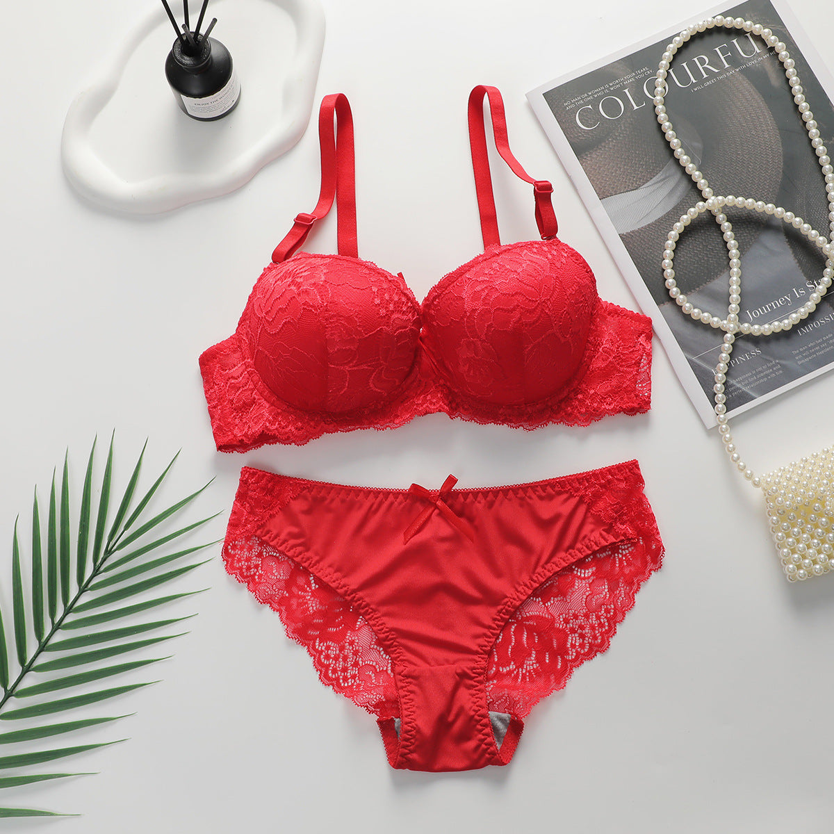 Sexy Gathered Steel Ring Lace Underwear Bra Set