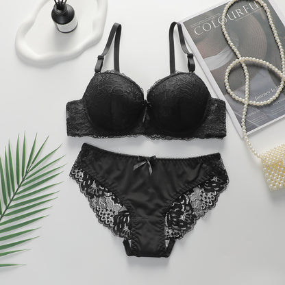 Sexy Gathered Steel Ring Lace Underwear Bra Set