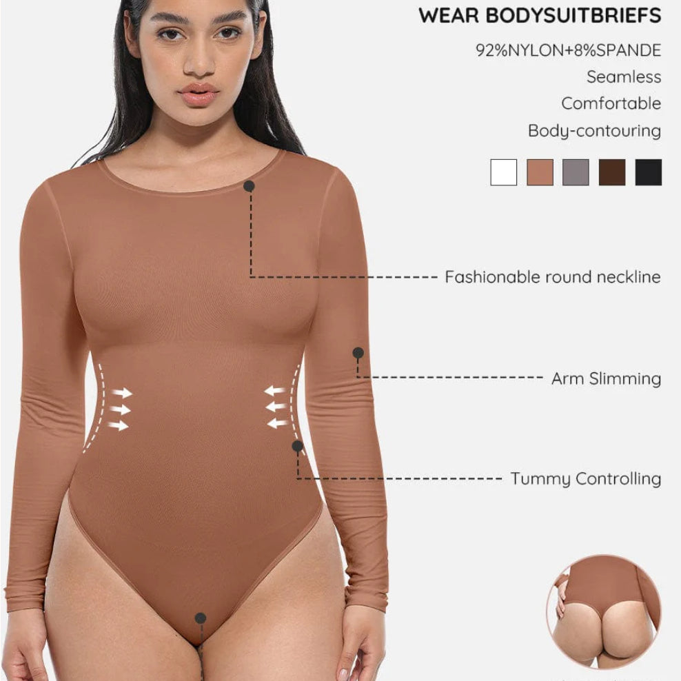 Evecurves Seamless Bodysuit Long Sleeve Slim Corset Shapewear Bodysuit