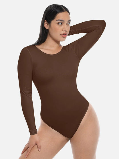 Evecurves Seamless Bodysuit Long Sleeve Slim Corset Shapewear Bodysuit