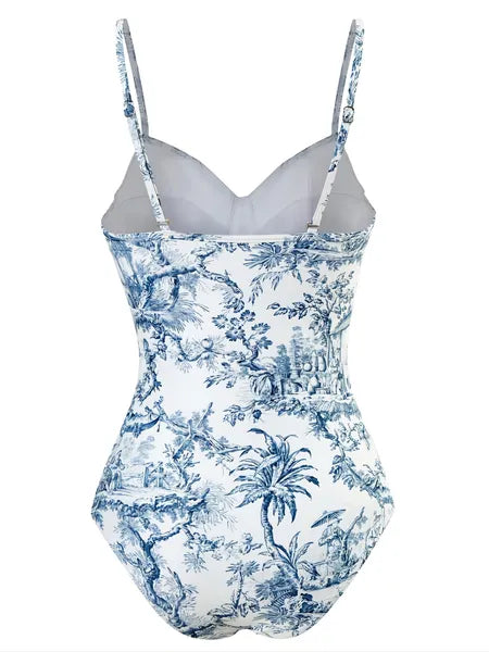 New European And American Style One-Piece Fashionable Sexy Swimsuit For Women, Slimming Retro Print, Popular Swimwear Set