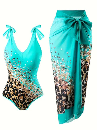 New European And American Style One-Piece Fashionable Sexy Swimsuit For Women, Slimming Retro Print, Popular Swimwear Set