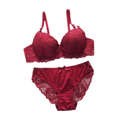 Sexy Gathered Steel Ring Lace Underwear Bra Set