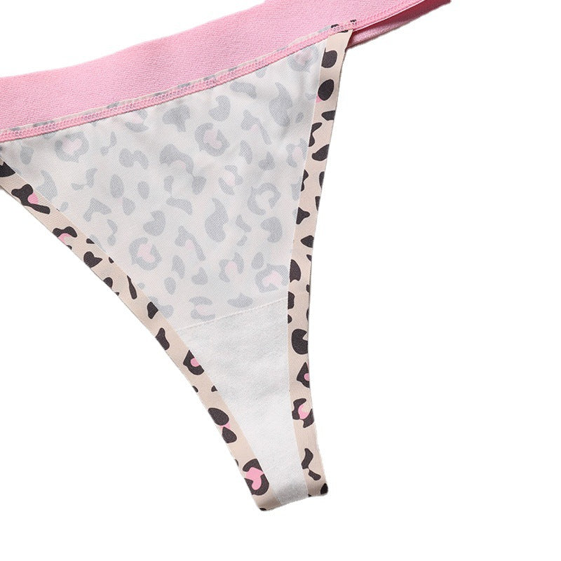 Letters Leopard Print Seamless Ice Silk Underwear Suit T-back Women's Push Up Wireless Br