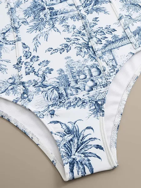 New European And American Style One-Piece Fashionable Sexy Swimsuit For Women, Slimming Retro Print, Popular Swimwear Set